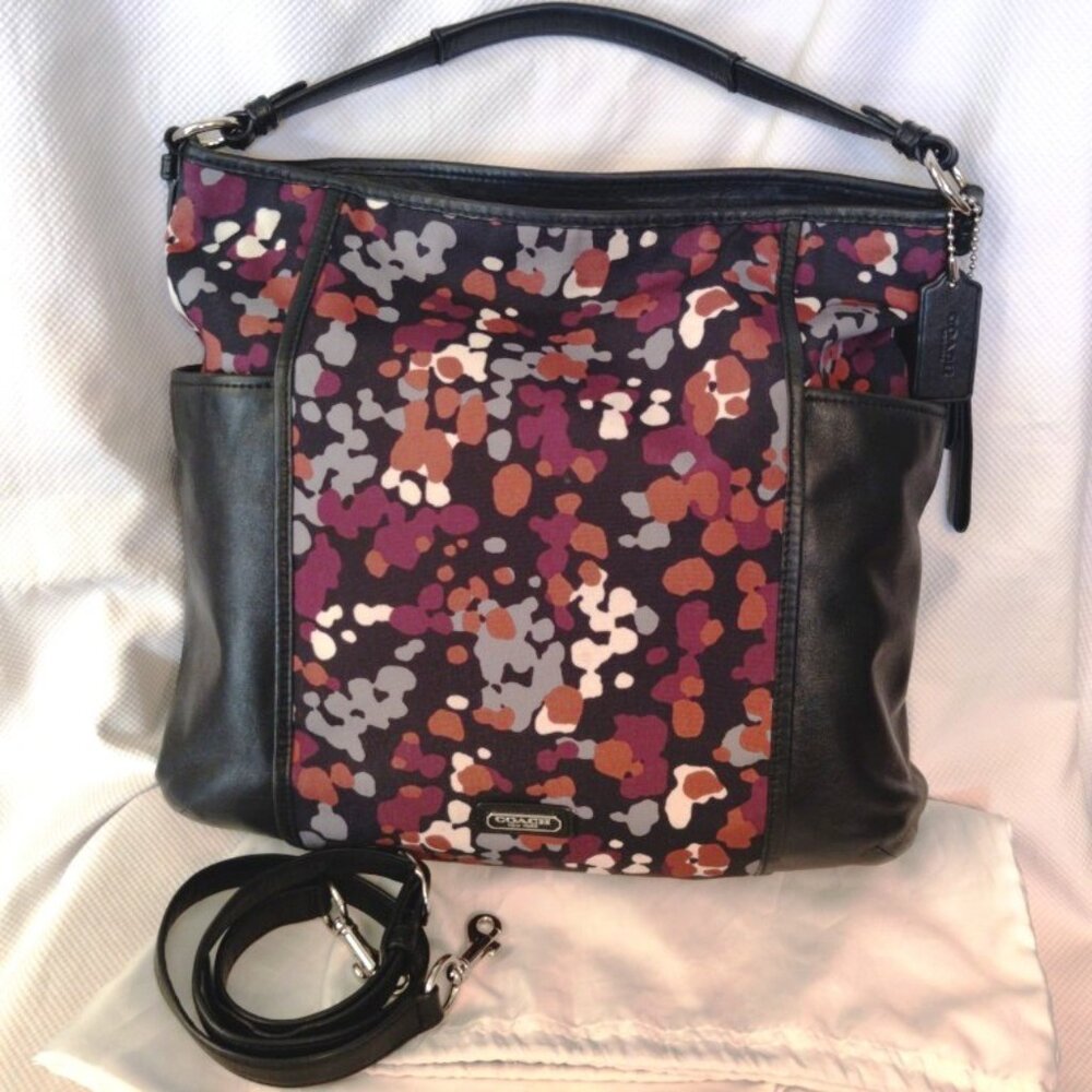 Coach Leather & Canvas Park Splatter Print Hobo Bag in Black Multicolor, EUC